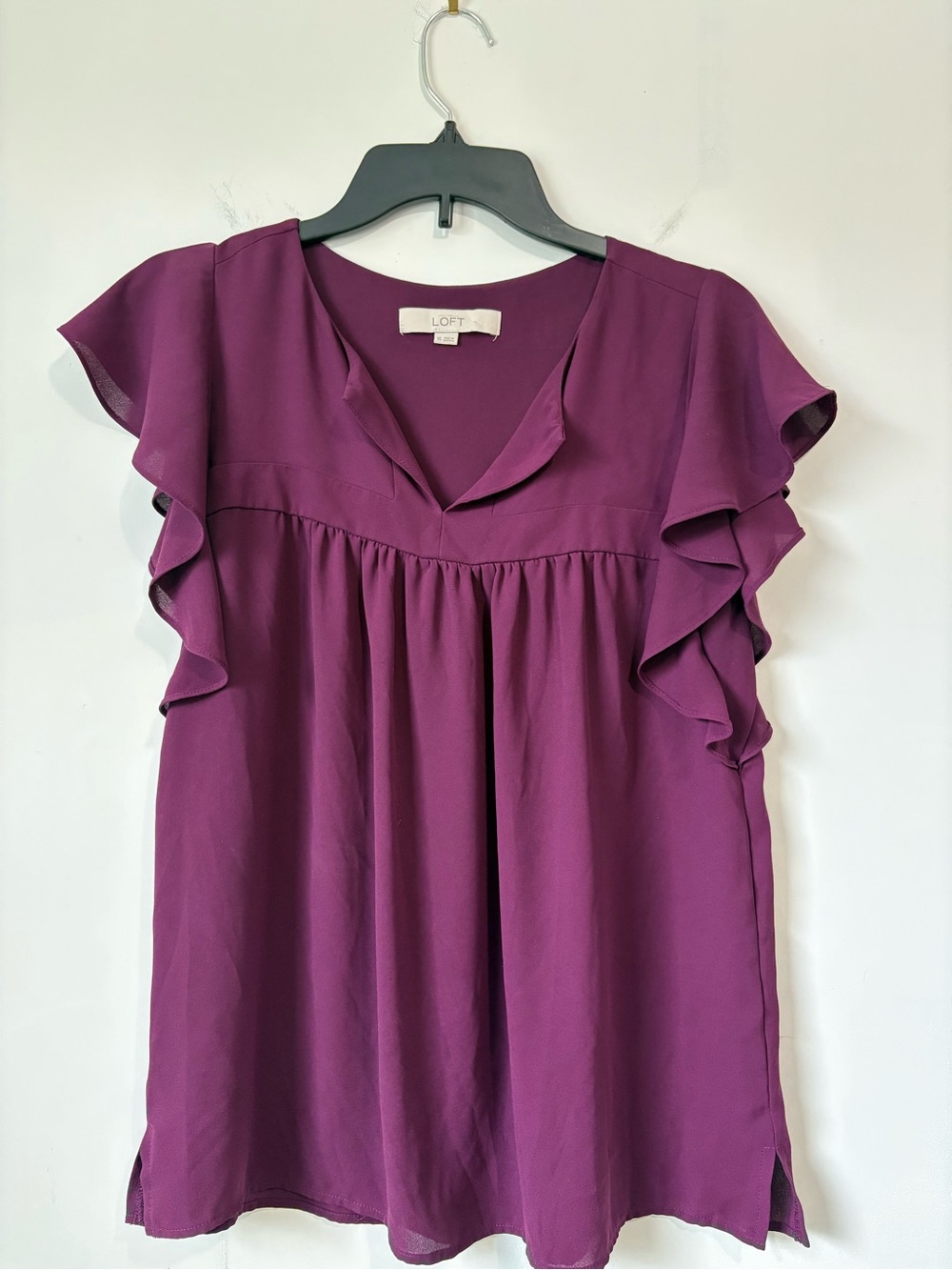 LOFT Plum Ruffle Sleeve V-Neck Women's Top